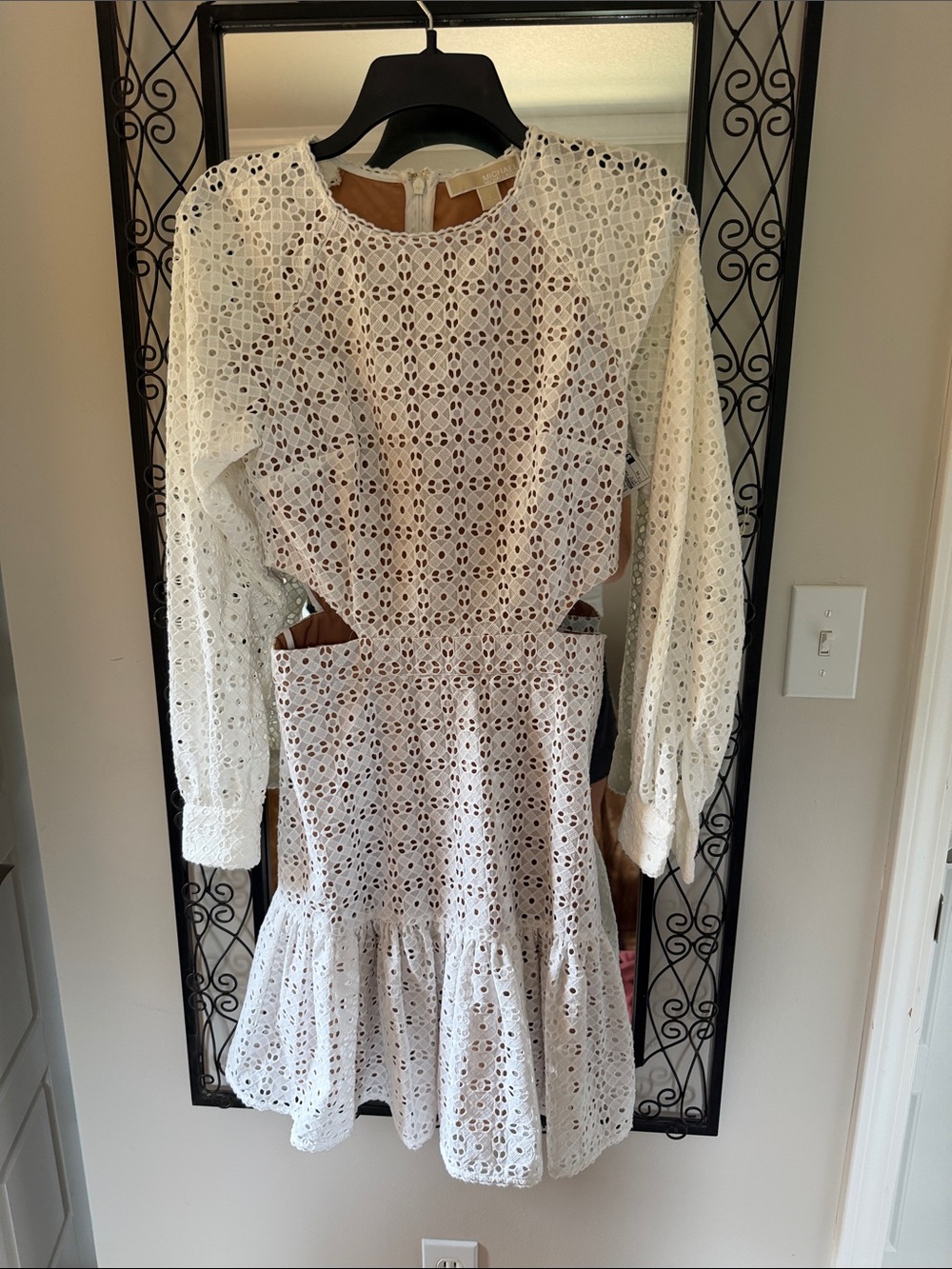Michael Kors White Eyelet Long-Sleeve Cutout Dress
